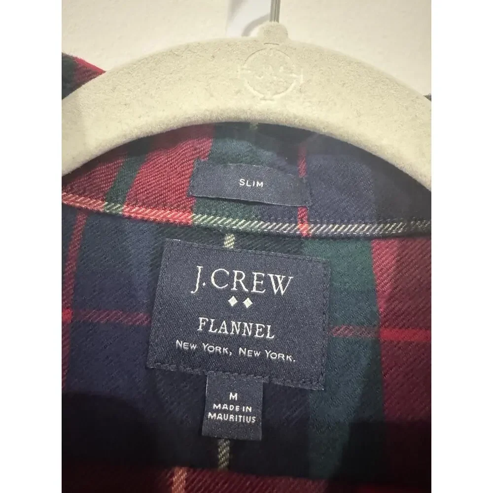 J. Crew Shirt Mens Medium Red Gray Mid-Weight Flannel Slim Cotton Lumberjack